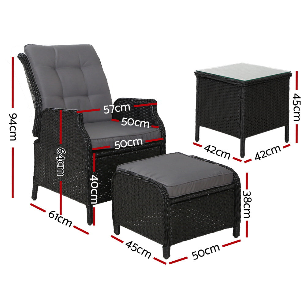 Gardeon Recliner Chairs Sun lounge Setting Outdoor Furniture Patio Garden Wicker-Furniture &gt; Outdoor-PEROZ Accessories