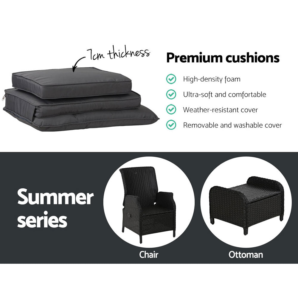 Gardeon Recliner Chairs Sun lounge Setting Outdoor Furniture Patio Garden Wicker-Furniture &gt; Outdoor-PEROZ Accessories