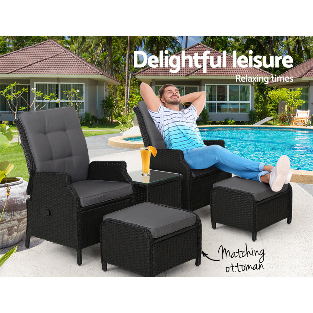 Gardeon Recliner Chairs Sun lounge Setting Outdoor Furniture Patio Garden Wicker-Furniture &gt; Outdoor-PEROZ Accessories