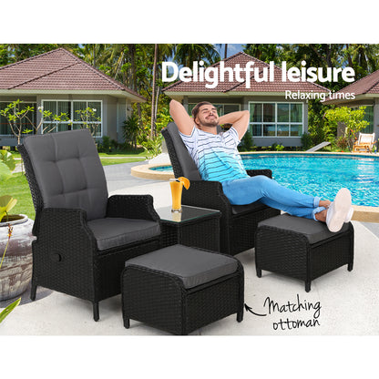 Gardeon Recliner Chairs Sun lounge Setting Outdoor Furniture Patio Garden Wicker-Furniture &gt; Outdoor-PEROZ Accessories