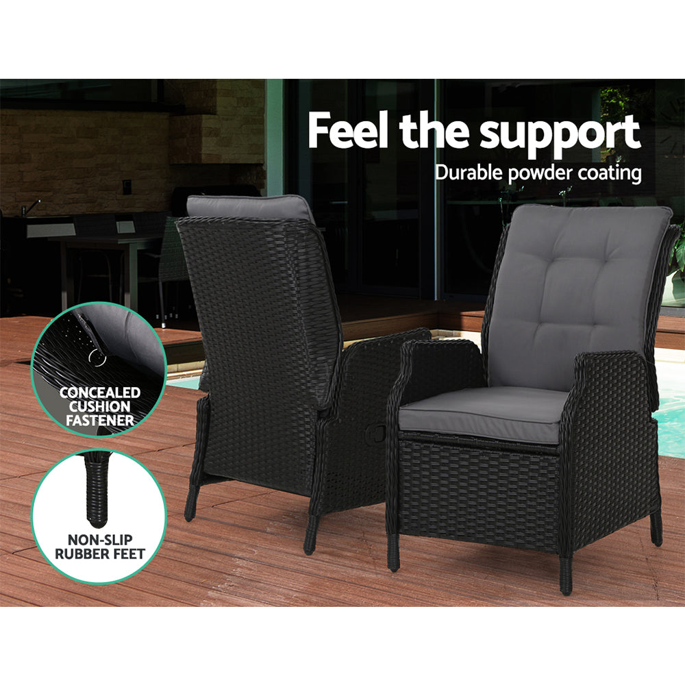Gardeon Recliner Chairs Sun lounge Setting Outdoor Furniture Patio Garden Wicker-Furniture &gt; Outdoor-PEROZ Accessories