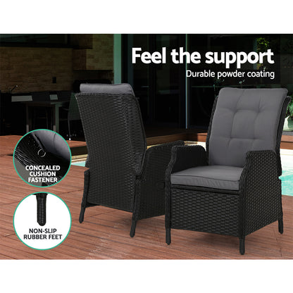 Gardeon Recliner Chairs Sun lounge Setting Outdoor Furniture Patio Garden Wicker-Furniture &gt; Outdoor-PEROZ Accessories