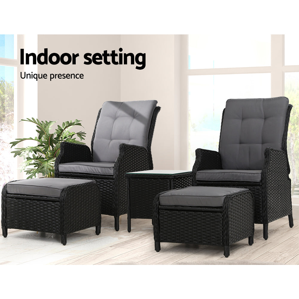 Gardeon Recliner Chairs Sun lounge Setting Outdoor Furniture Patio Garden Wicker-Furniture &gt; Outdoor-PEROZ Accessories