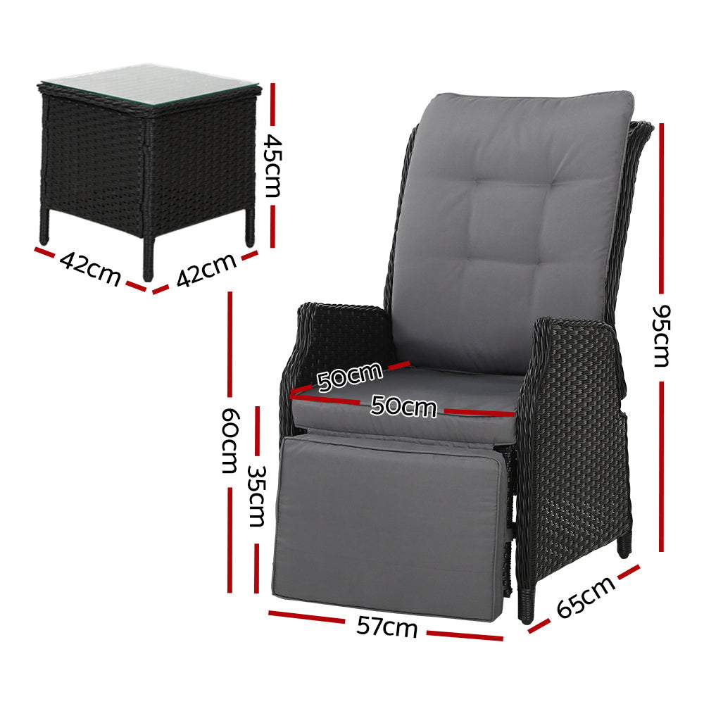Gardeon Recliner Chairs Sun lounge Setting Outdoor Furniture Patio Wicker Sofa-Furniture &gt; Outdoor-PEROZ Accessories