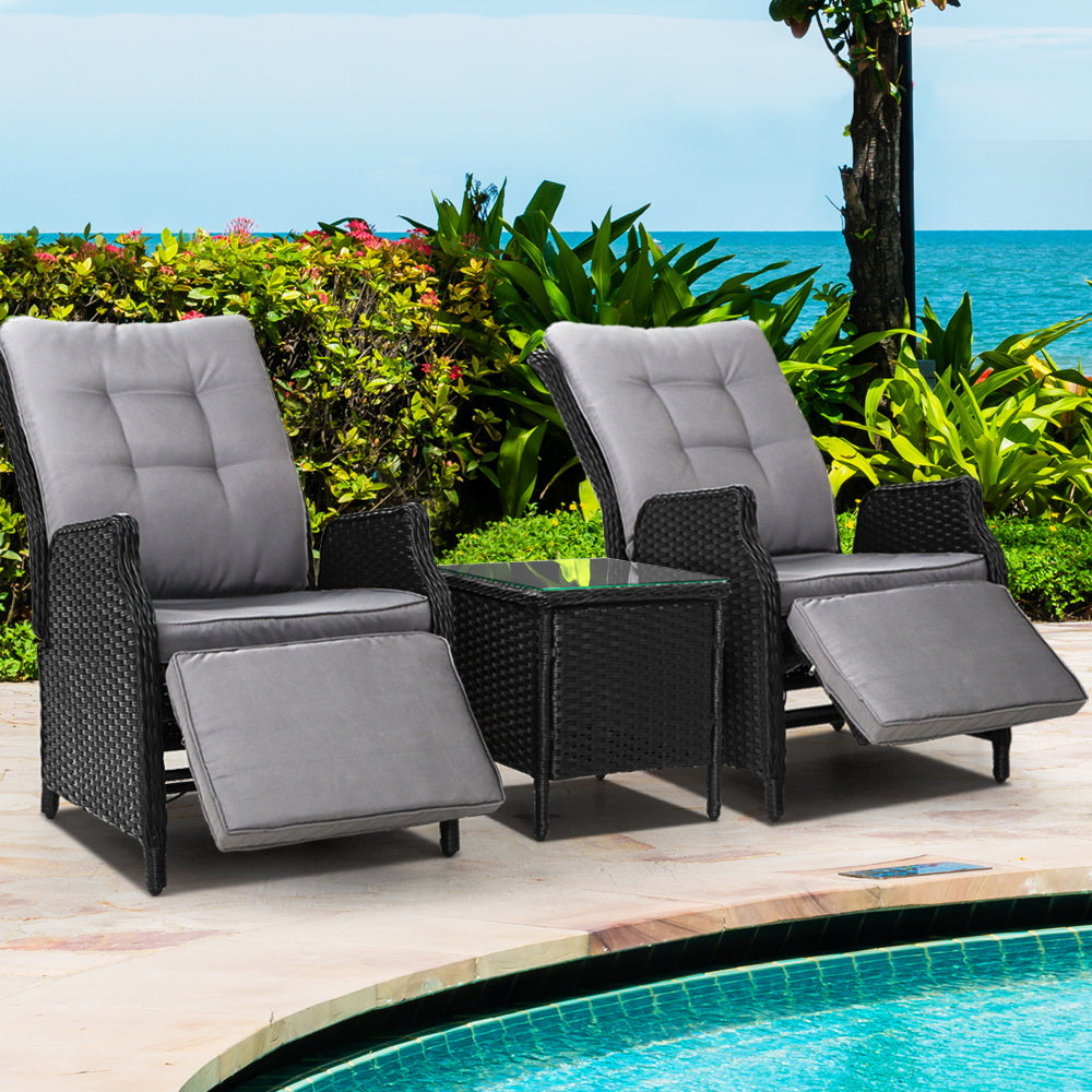 Gardeon Recliner Chairs Sun lounge Setting Outdoor Furniture Patio Wicker Sofa-Furniture &gt; Outdoor-PEROZ Accessories
