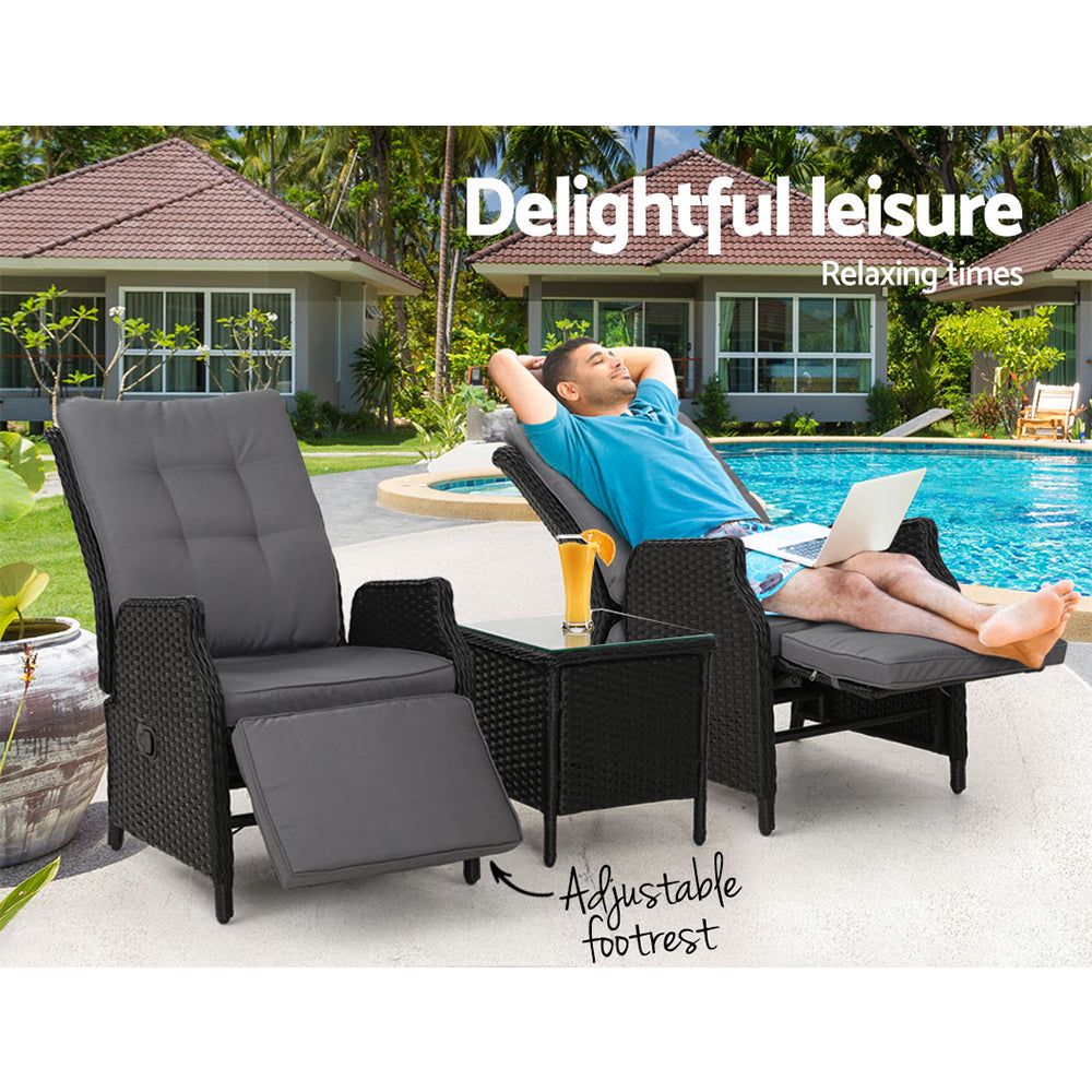 Gardeon Recliner Chairs Sun lounge Setting Outdoor Furniture Patio Wicker Sofa-Furniture &gt; Outdoor-PEROZ Accessories