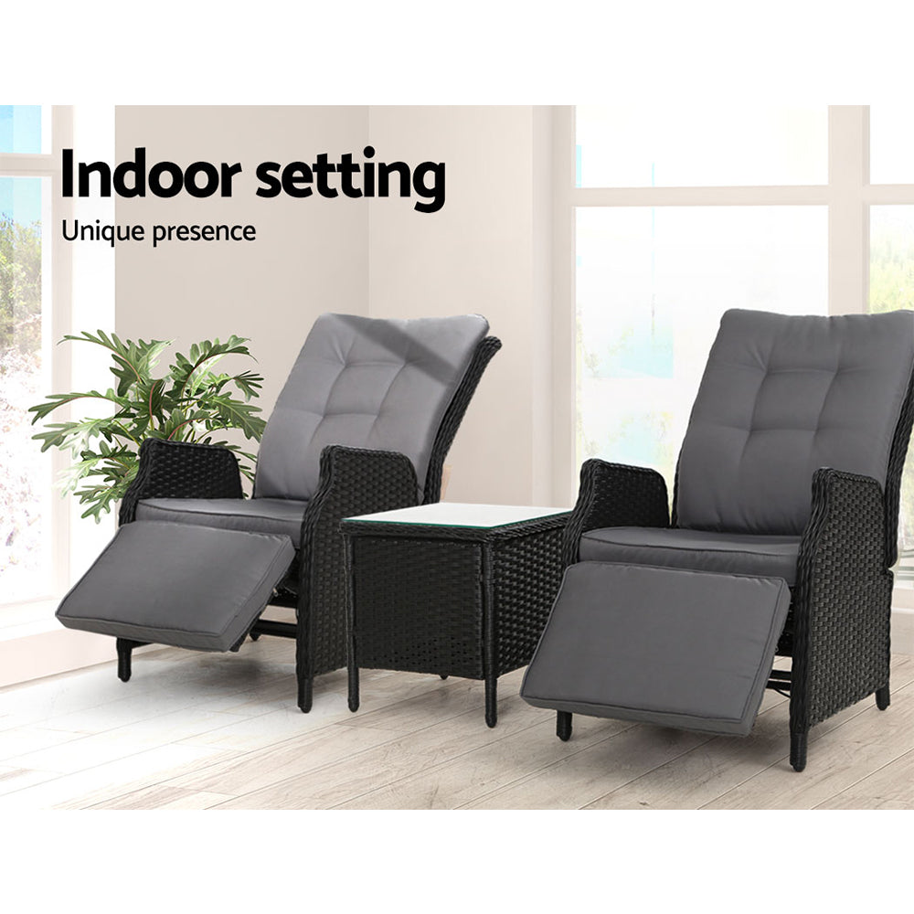 Gardeon Recliner Chairs Sun lounge Setting Outdoor Furniture Patio Wicker Sofa-Furniture &gt; Outdoor-PEROZ Accessories