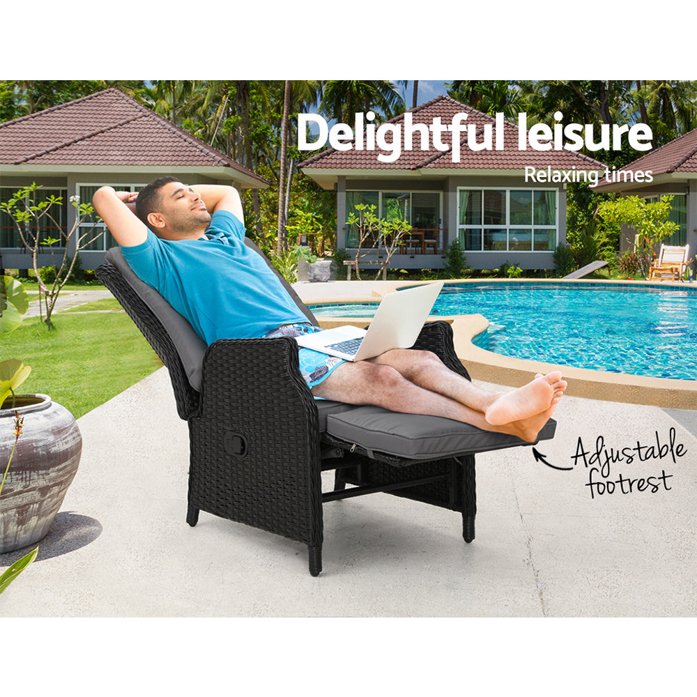 Gardeon Recliner Chair Sun lounge Setting Outdoor Furniture Patio Wicker Sofa-Furniture &gt; Outdoor-PEROZ Accessories