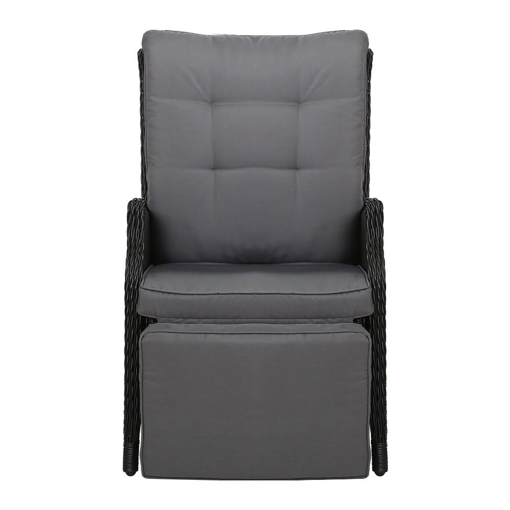 Gardeon Set of 2 Recliner Chairs Sun lounge Outdoor Furniture Setting Patio Wicker Sofa Black-Furniture &gt; Outdoor-PEROZ Accessories