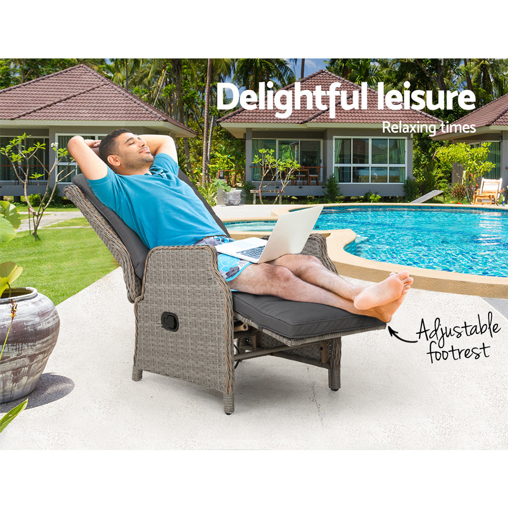 Gardeon Sun lounge Setting Recliner Chair Outdoor Furniture Patio Wicker Sofa-Furniture &gt; Outdoor-PEROZ Accessories