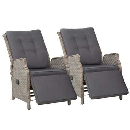 Gardeon Set of 2 Recliner Chairs Sun lounge Outdoor Furniture Setting Patio Wicker Sofa Grey-Furniture &gt; Outdoor-PEROZ Accessories