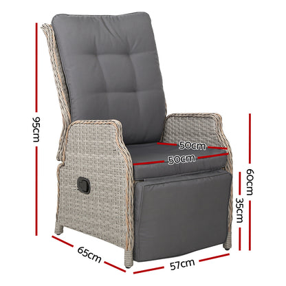 Gardeon Set of 2 Recliner Chairs Sun lounge Outdoor Furniture Setting Patio Wicker Sofa Grey-Furniture &gt; Outdoor-PEROZ Accessories