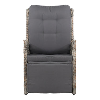 Gardeon Set of 2 Recliner Chairs Sun lounge Outdoor Furniture Setting Patio Wicker Sofa Grey-Furniture &gt; Outdoor-PEROZ Accessories