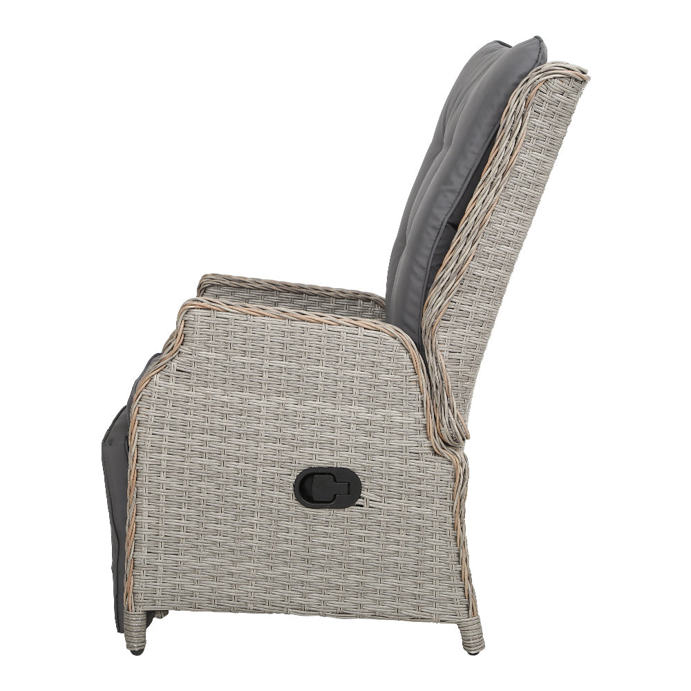 Gardeon Set of 2 Recliner Chairs Sun lounge Outdoor Furniture Setting Patio Wicker Sofa Grey-Furniture &gt; Outdoor-PEROZ Accessories
