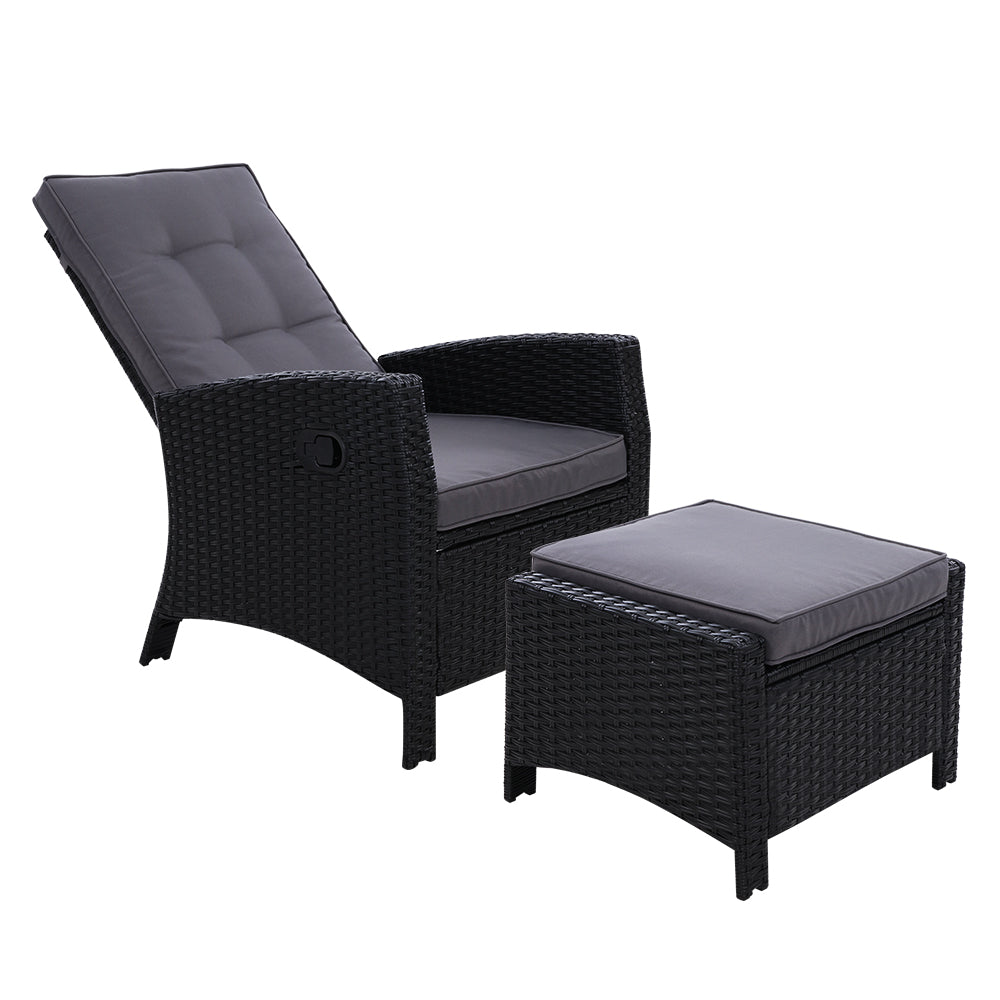 Sun lounge Recliner Chair Wicker Lounger Sofa Day Bed Outdoor Furniture Patio Garden Cushion Ottoman Black Gardeon-Furniture &gt; Outdoor-PEROZ Accessories