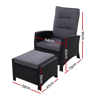 Sun lounge Recliner Chair Wicker Lounger Sofa Day Bed Outdoor Furniture Patio Garden Cushion Ottoman Black Gardeon-Furniture &gt; Outdoor-PEROZ Accessories
