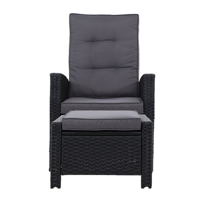 Sun lounge Recliner Chair Wicker Lounger Sofa Day Bed Outdoor Furniture Patio Garden Cushion Ottoman Black Gardeon-Furniture &gt; Outdoor-PEROZ Accessories