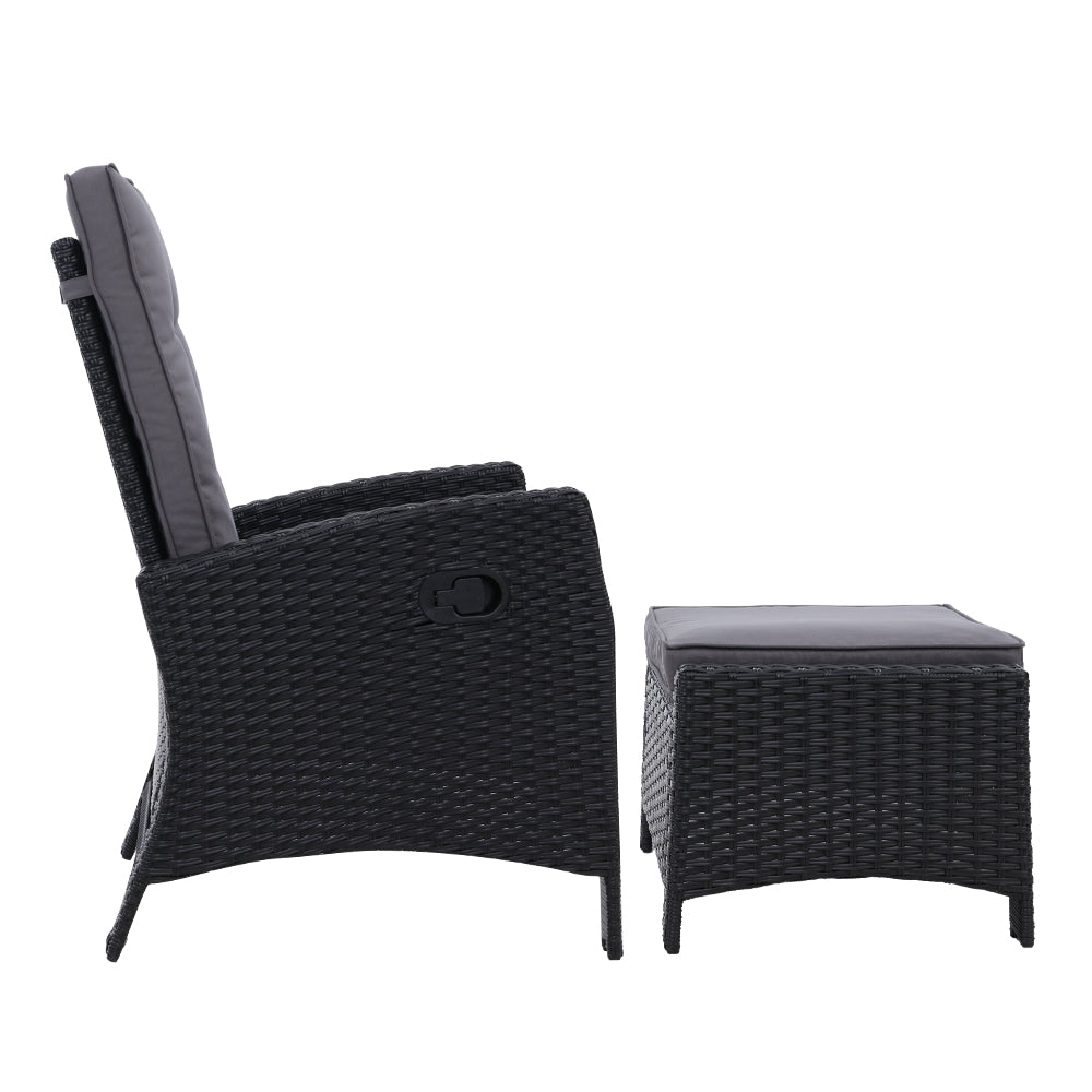 Sun lounge Recliner Chair Wicker Lounger Sofa Day Bed Outdoor Furniture Patio Garden Cushion Ottoman Black Gardeon-Furniture &gt; Outdoor-PEROZ Accessories