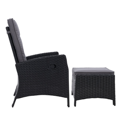 Sun lounge Recliner Chair Wicker Lounger Sofa Day Bed Outdoor Furniture Patio Garden Cushion Ottoman Black Gardeon-Furniture &gt; Outdoor-PEROZ Accessories
