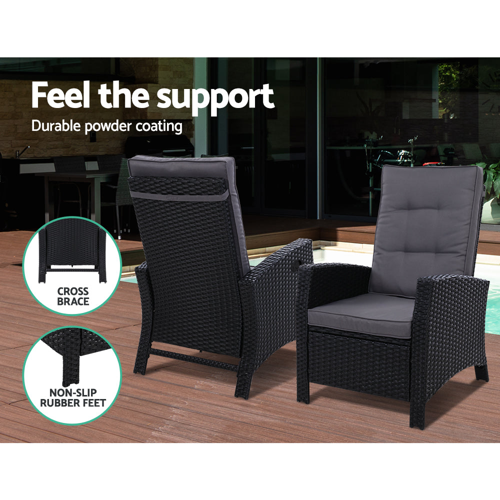 Sun lounge Recliner Chair Wicker Lounger Sofa Day Bed Outdoor Furniture Patio Garden Cushion Ottoman Black Gardeon-Furniture &gt; Outdoor-PEROZ Accessories