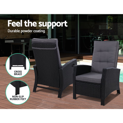 Sun lounge Recliner Chair Wicker Lounger Sofa Day Bed Outdoor Furniture Patio Garden Cushion Ottoman Black Gardeon-Furniture &gt; Outdoor-PEROZ Accessories
