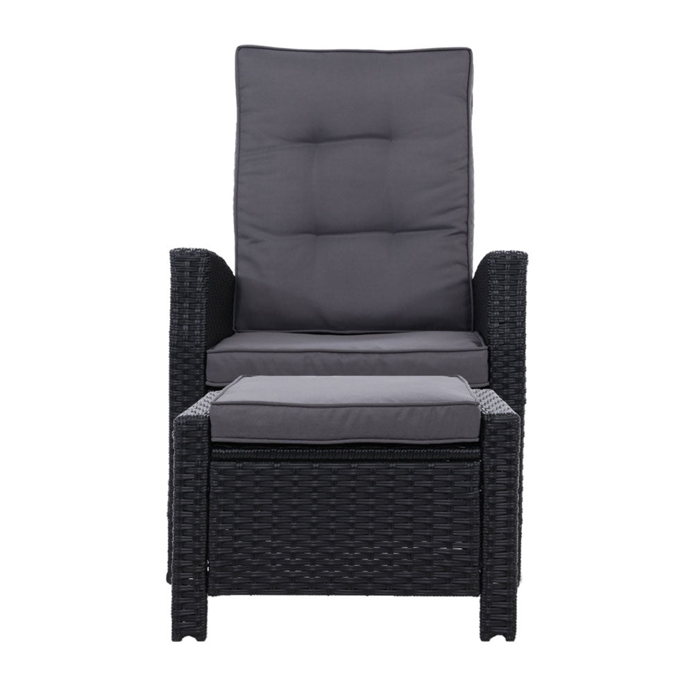 Set of 2 Sun lounge Recliner Chair Wicker Lounger Sofa Day Bed Outdoor Chairs Patio Furniture Garden Cushion Ottoman Gardeon-Furniture &gt; Outdoor-PEROZ Accessories