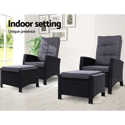 Set of 2 Sun lounge Recliner Chair Wicker Lounger Sofa Day Bed Outdoor Chairs Patio Furniture Garden Cushion Ottoman Gardeon-Furniture &gt; Outdoor-PEROZ Accessories