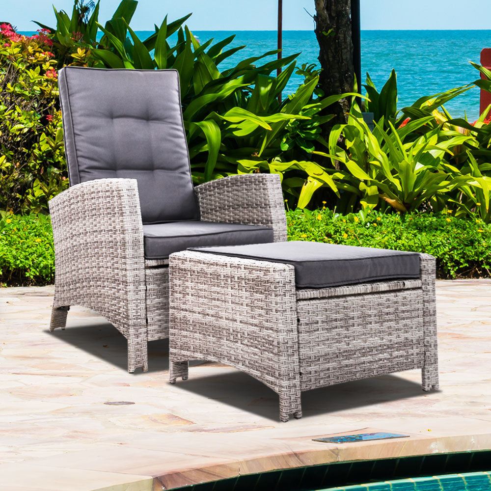 Sun lounge Recliner Chair Wicker Lounger Sofa Day Bed Outdoor Furniture Patio Garden Cushion Ottoman Grey Gardeon-Furniture &gt; Outdoor-PEROZ Accessories