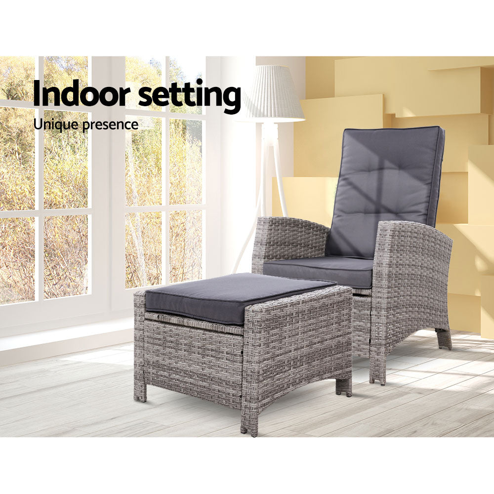 Sun lounge Recliner Chair Wicker Lounger Sofa Day Bed Outdoor Furniture Patio Garden Cushion Ottoman Grey Gardeon-Furniture &gt; Outdoor-PEROZ Accessories