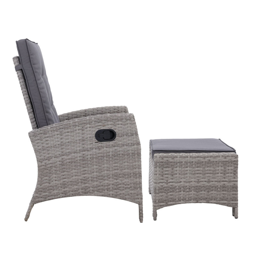 Set of 2 Sun lounge Recliner Chair Wicker Lounger Sofa Day Bed Outdoor Chairs Patio Furniture Garden Cushion Ottoman Gardeon-Furniture &gt; Outdoor-PEROZ Accessories