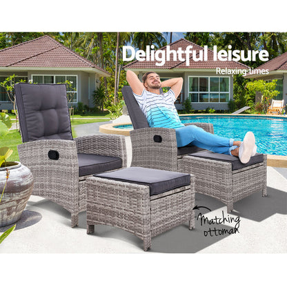 Set of 2 Sun lounge Recliner Chair Wicker Lounger Sofa Day Bed Outdoor Chairs Patio Furniture Garden Cushion Ottoman Gardeon-Furniture &gt; Outdoor-PEROZ Accessories