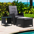 Gardeon Outdoor Setting Recliner Chair Table Set Wicker lounge Patio Furniture Black-Furniture > Outdoor-PEROZ Accessories