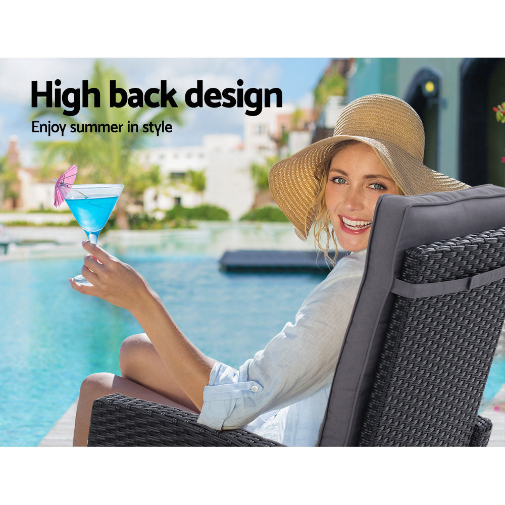 Gardeon Outdoor Setting Recliner Chair Table Set Wicker lounge Patio Furniture Black-Furniture &gt; Outdoor-PEROZ Accessories