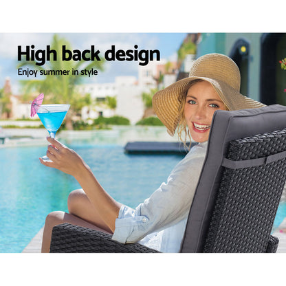 Gardeon Outdoor Setting Recliner Chair Table Set Wicker lounge Patio Furniture Black-Furniture &gt; Outdoor-PEROZ Accessories