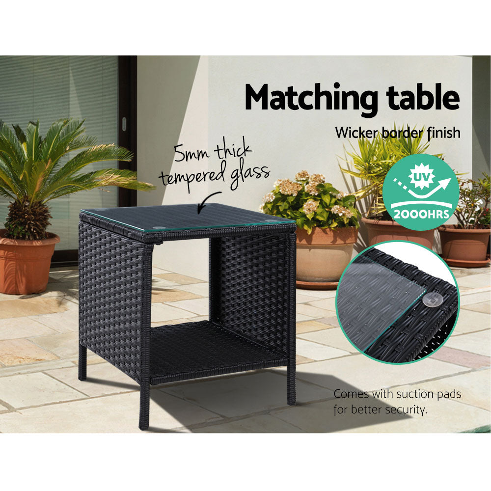 Gardeon Outdoor Setting Recliner Chair Table Set Wicker lounge Patio Furniture Black-Furniture &gt; Outdoor-PEROZ Accessories