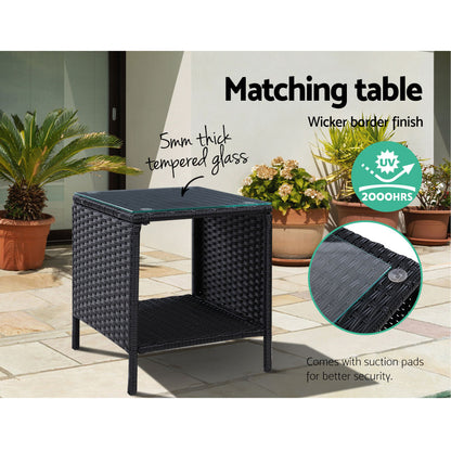 Gardeon Outdoor Setting Recliner Chair Table Set Wicker lounge Patio Furniture Black-Furniture &gt; Outdoor-PEROZ Accessories