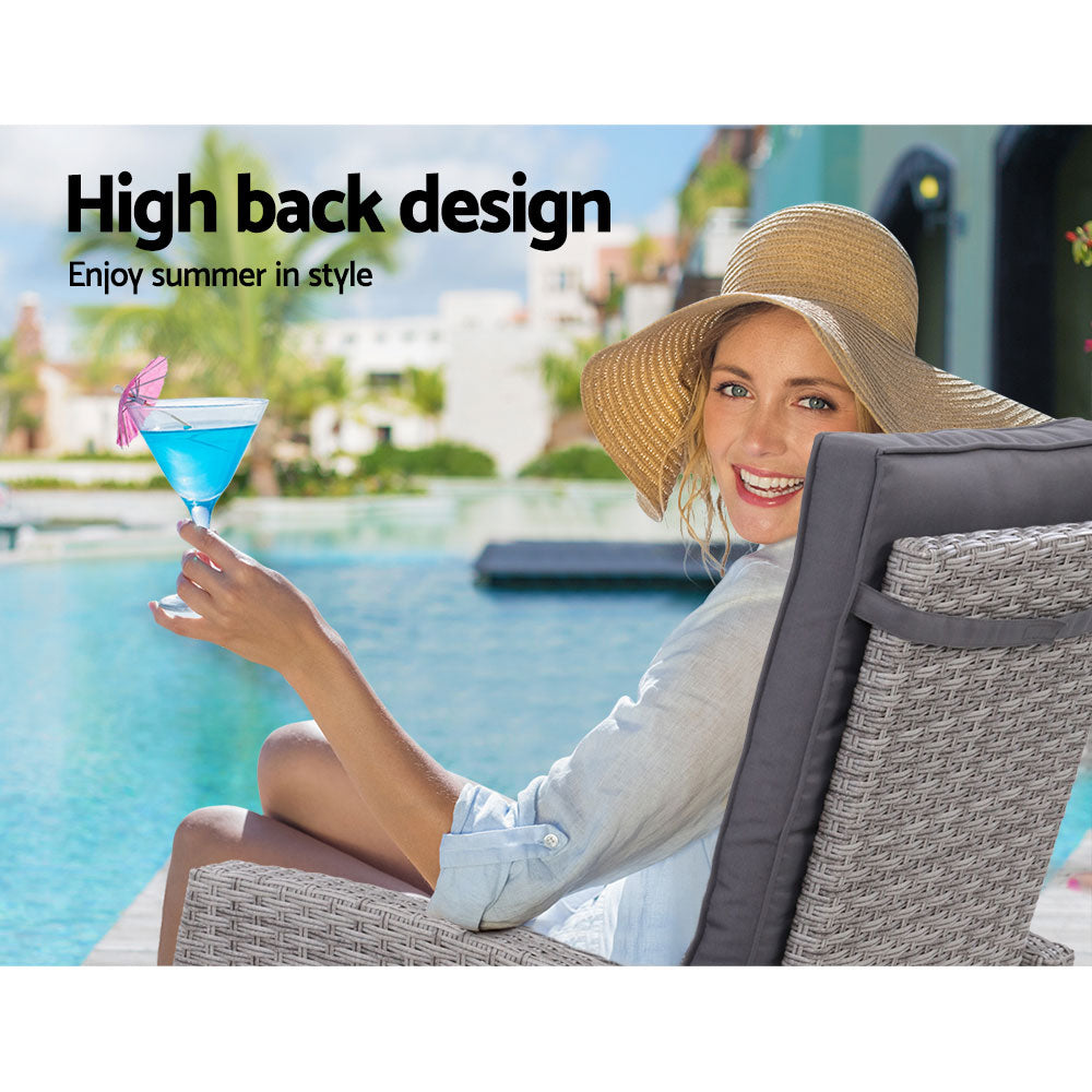 Gardeon Outdoor Setting Recliner Chair Table Set Wicker lounge Patio Furniture Grey-Furniture &gt; Outdoor-PEROZ Accessories