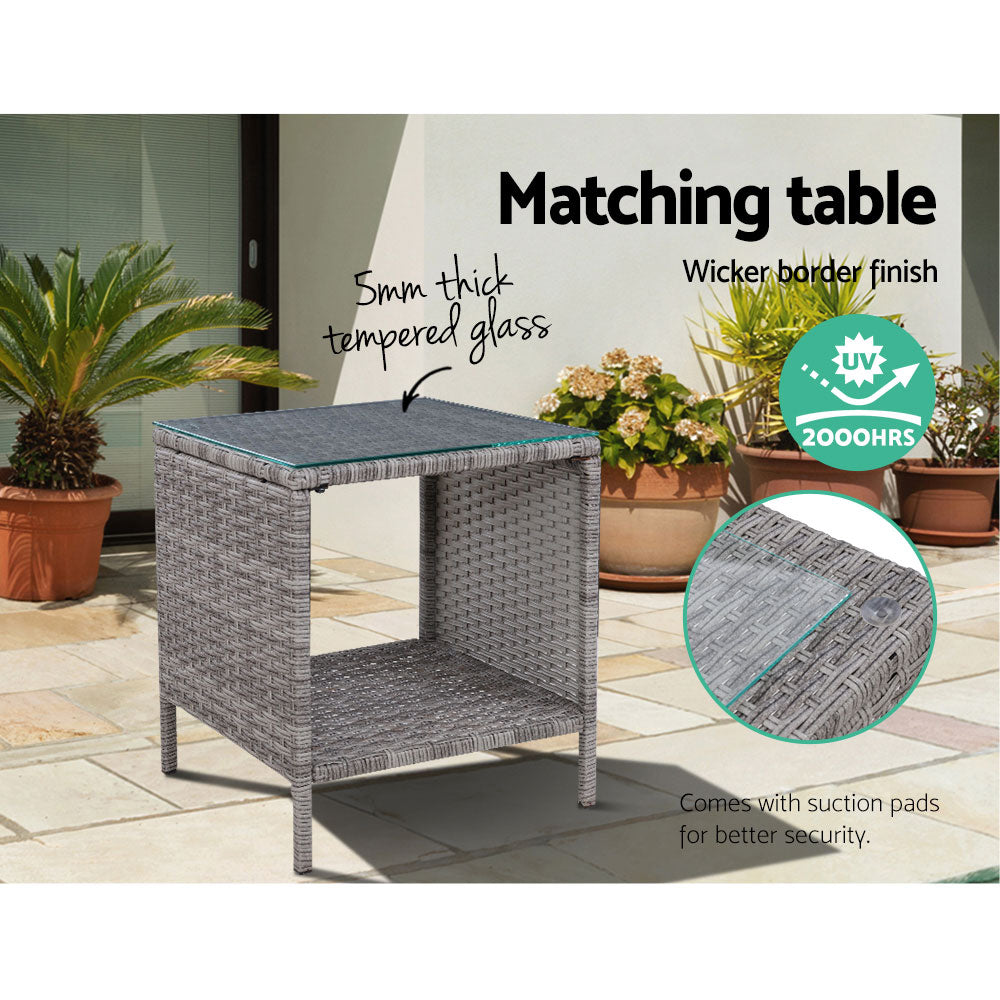 Gardeon Outdoor Setting Recliner Chair Table Set Wicker lounge Patio Furniture Grey-Furniture &gt; Outdoor-PEROZ Accessories