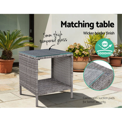 Gardeon Outdoor Setting Recliner Chair Table Set Wicker lounge Patio Furniture Grey-Furniture &gt; Outdoor-PEROZ Accessories