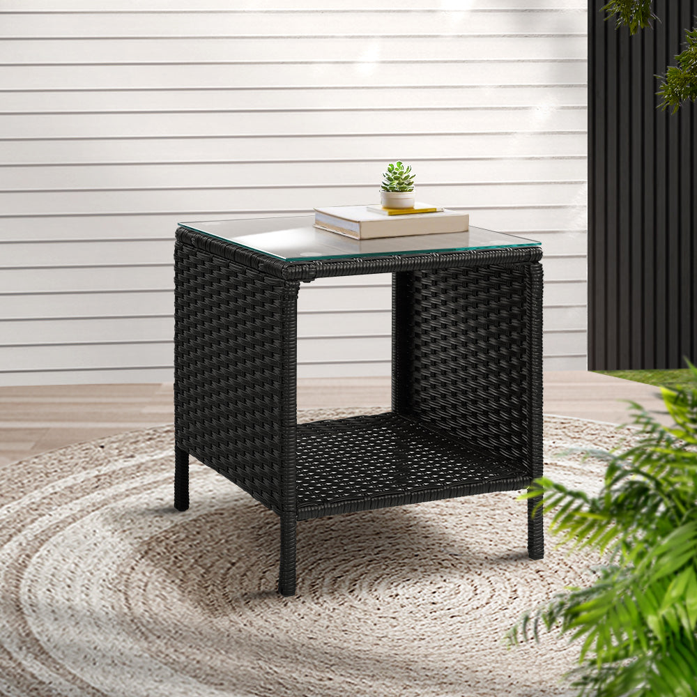 Gardeon Side Table Coffee Patio Outdoor Furniture Rattan Desk Indoor Garden Black-Furniture &gt; Outdoor-PEROZ Accessories
