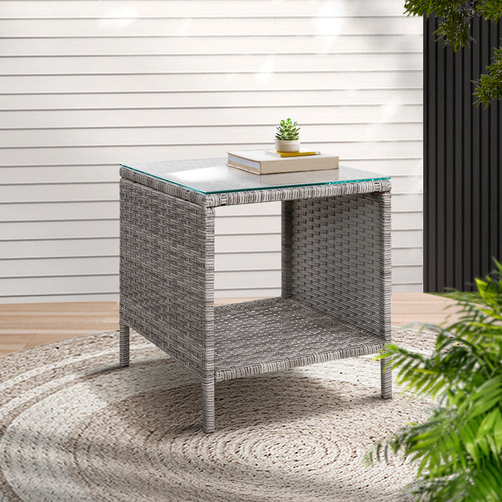 Gardeon Side Table Coffee Patio Outdoor Furniture Rattan Desk Indoor Garden Grey-Furniture &gt; Outdoor-PEROZ Accessories