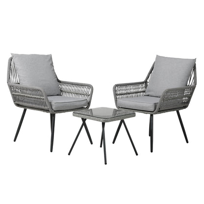 Gardeon Outdoor Furniture 3-Piece Lounge Setting Chairs Table Bistro Set Patio-Furniture &gt; Outdoor-PEROZ Accessories