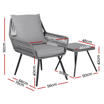 Gardeon Outdoor Furniture 3-Piece Lounge Setting Chairs Table Bistro Set Patio-Furniture &gt; Outdoor-PEROZ Accessories