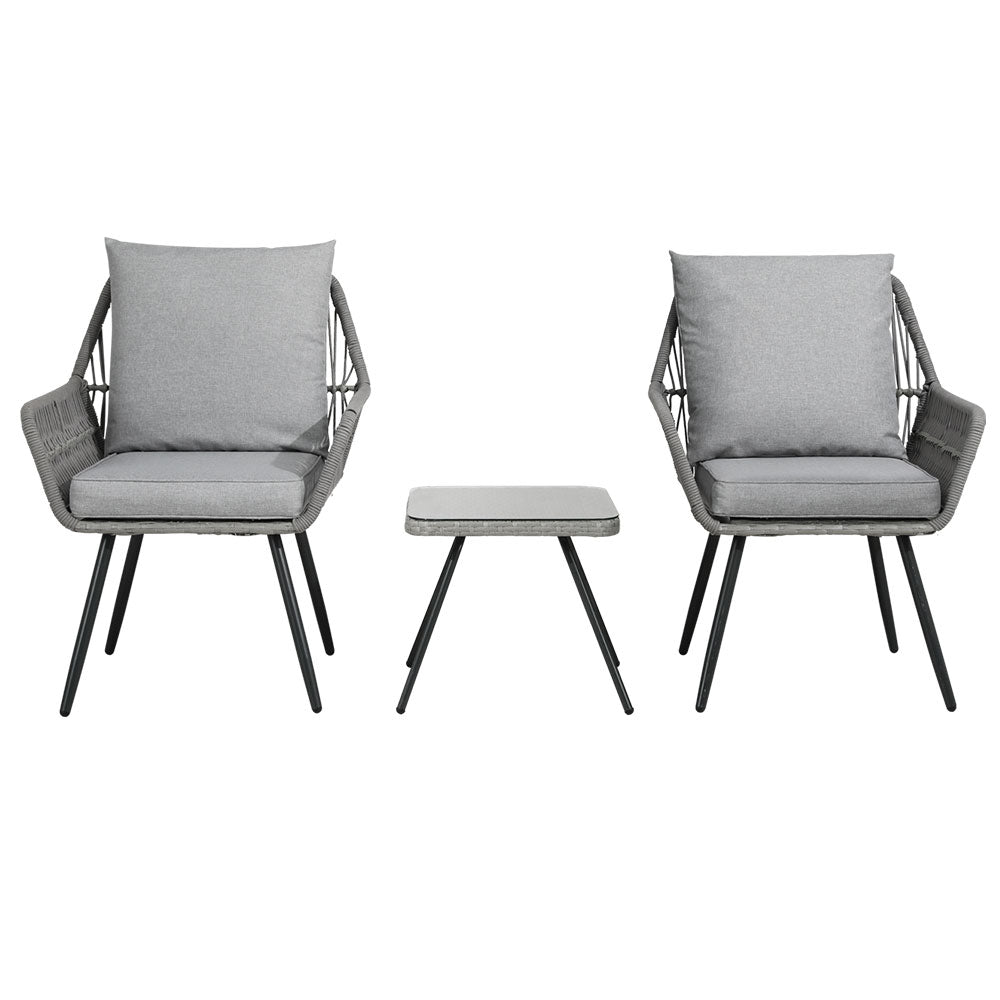 Gardeon Outdoor Furniture 3-Piece Lounge Setting Chairs Table Bistro Set Patio-Furniture &gt; Outdoor-PEROZ Accessories
