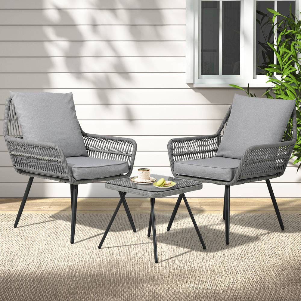 Gardeon Outdoor Furniture 3-Piece Lounge Setting Chairs Table Bistro Set Patio-Furniture &gt; Outdoor-PEROZ Accessories