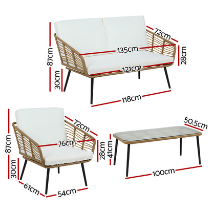 Gardeon Outdoor Furniture Sofa Set 4 Piece Rattan Lounge Set Table Chairs-Furniture &gt; Outdoor-PEROZ Accessories