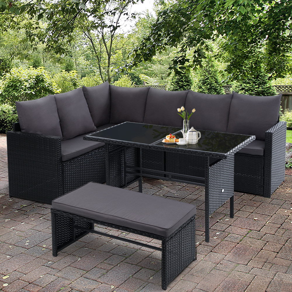 Gardeon Outdoor Furniture Dining Setting Sofa Set Lounge Wicker 8 Seater Black-Furniture &gt; Outdoor-PEROZ Accessories