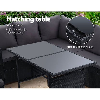 Gardeon Outdoor Furniture Dining Setting Sofa Set Lounge Wicker 9 Seater Black-Furniture &gt; Outdoor-PEROZ Accessories