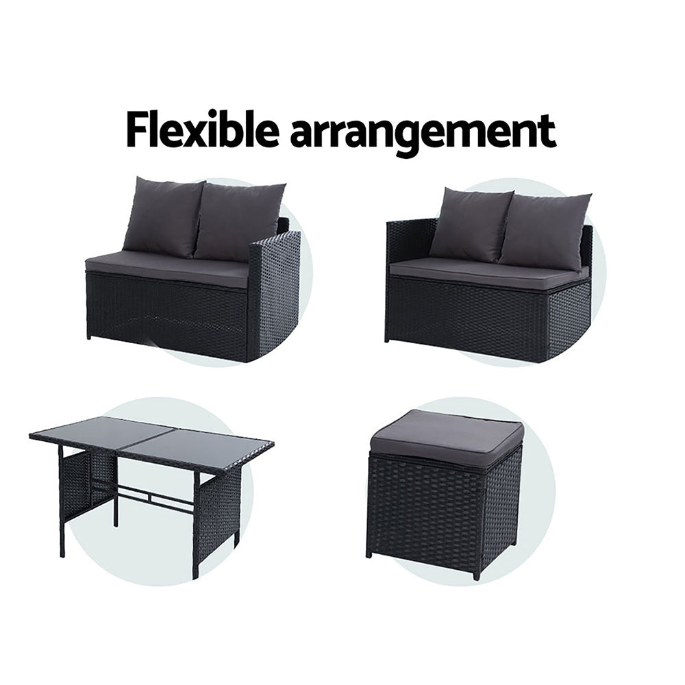 Gardeon Outdoor Furniture Dining Setting Sofa Set Lounge Wicker 9 Seater Black-Furniture &gt; Outdoor-PEROZ Accessories