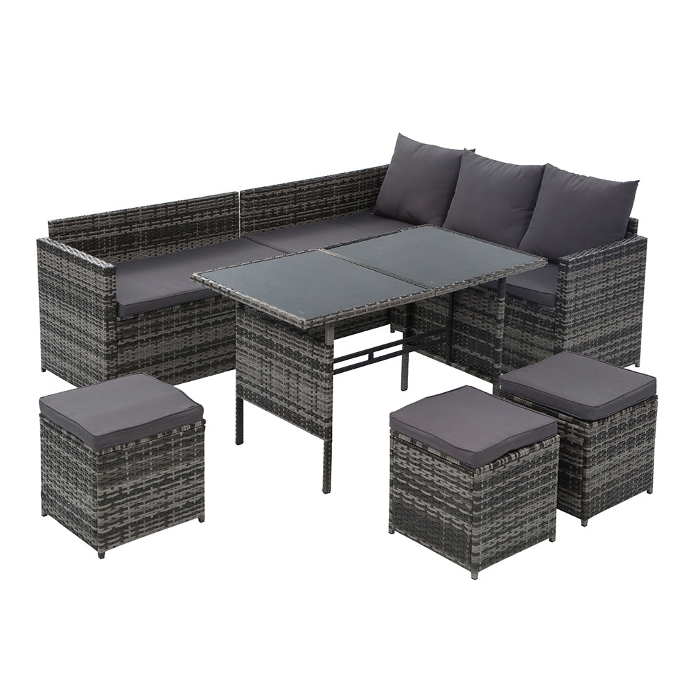 Gardeon Outdoor Furniture Dining Setting Sofa Set Lounge Wicker 9 Seater Mixed Grey-Furniture &gt; Outdoor-PEROZ Accessories
